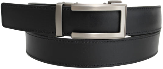 Genuine Leather Ratchet Dress Belt with Automatic Sliding Buckle