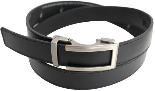 Genuine Leather Ratchet Dress Belt with Automatic Sliding Buckle