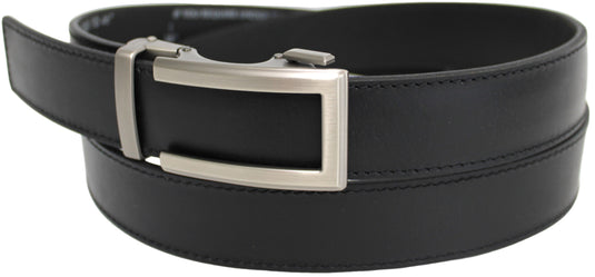 Genuine Leather Ratchet Dress Belt with Automatic Sliding Buckle