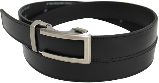 Genuine Leather Ratchet Dress Belt with Automatic Sliding Buckle