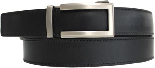 Genuine Leather Ratchet Dress Belt with Automatic Sliding Buckle