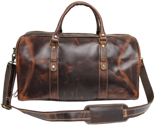 Quality Full Grain Genuine Leather Travel Bag with Adjustable Shoulder Strap. FREE Leather Apple Air-tag Holder.