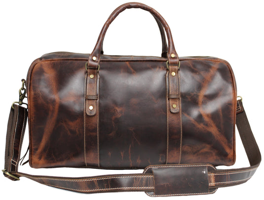 Quality Full Grain Genuine Leather Travel Bag with Adjustable Shoulder Strap. FREE Leather Apple Air-tag Holder.