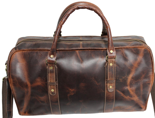 Quality Full Grain Genuine Leather Travel Bag with Adjustable Shoulder Strap. FREE Leather Apple Air-tag Holder.