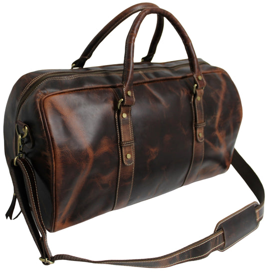 Quality Full Grain Genuine Leather Travel Bag with Adjustable Shoulder Strap. FREE Leather Apple Air-tag Holder.