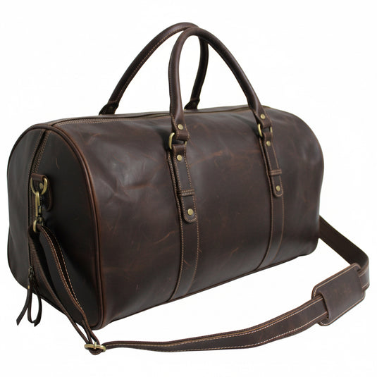 Quality Full Grain Genuine Leather Travel Bag with Adjustable Shoulder Strap. FREE Leather Apple Air-tag Holder.