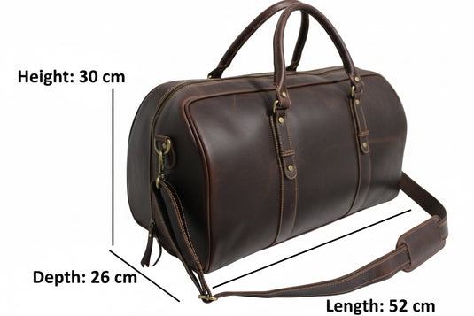 Quality Full Grain Genuine Leather Travel Bag with Adjustable Shoulder Strap. FREE Leather Apple Air-tag Holder.