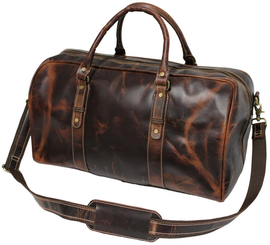 Quality Full Grain Genuine Leather Travel Bag with Adjustable Shoulder Strap. FREE Leather Apple Air-tag Holder.