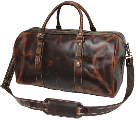Quality Full Grain Genuine Leather Travel Bag with Adjustable Shoulder Strap. FREE Leather Apple Air-tag Holder.
