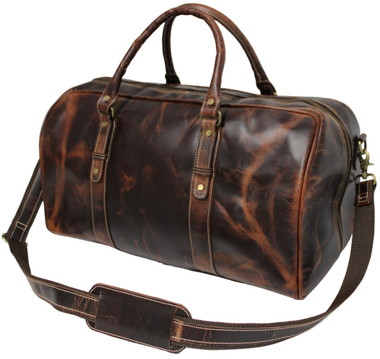 Quality Full Grain Genuine Leather Travel Bag with Adjustable Shoulder Strap. FREE Leather Apple Air-tag Holder.