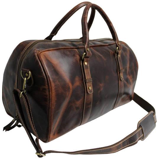 Quality Full Grain Genuine Leather Travel Bag with Adjustable Shoulder Strap. FREE Leather Apple Air-tag Holder.