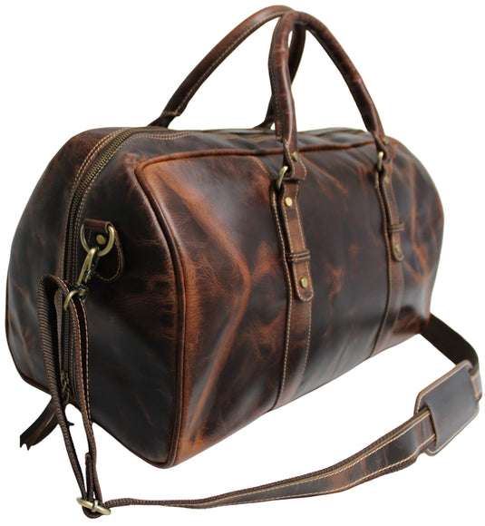 Quality Full Grain Genuine Leather Travel Bag with Adjustable Shoulder Strap. FREE Leather Apple Air-tag Holder.