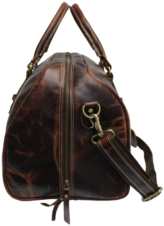 Quality Full Grain Genuine Leather Travel Bag with Adjustable Shoulder Strap. FREE Leather Apple Air-tag Holder.