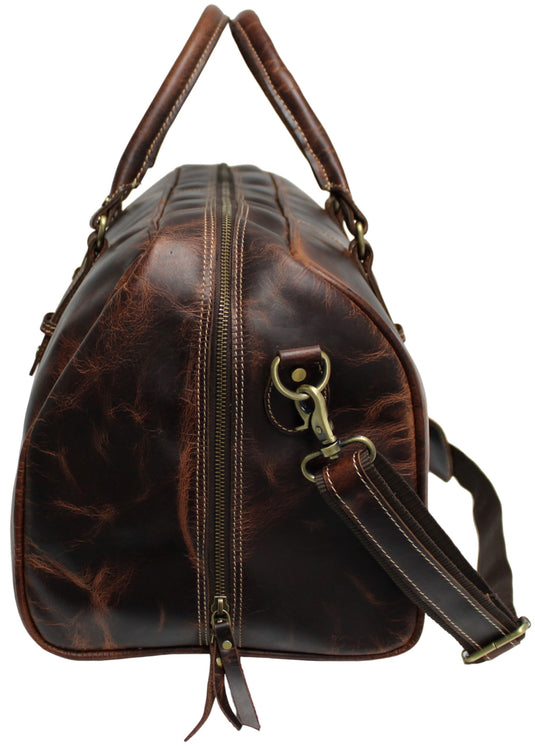 Quality Full Grain Genuine Leather Travel Bag with Adjustable Shoulder Strap. FREE Leather Apple Air-tag Holder.