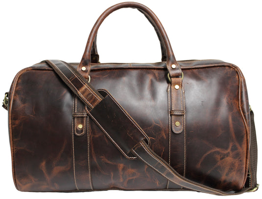 Quality Full Grain Genuine Leather Travel Bag with Adjustable Shoulder Strap. FREE Leather Apple Air-tag Holder.