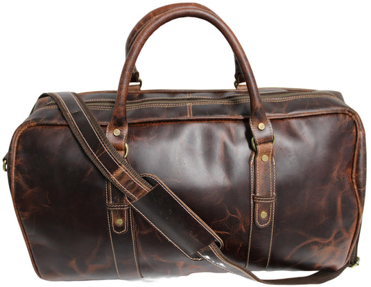 Quality Full Grain Genuine Leather Travel Bag with Adjustable Shoulder Strap. FREE Leather Apple Air-tag Holder.