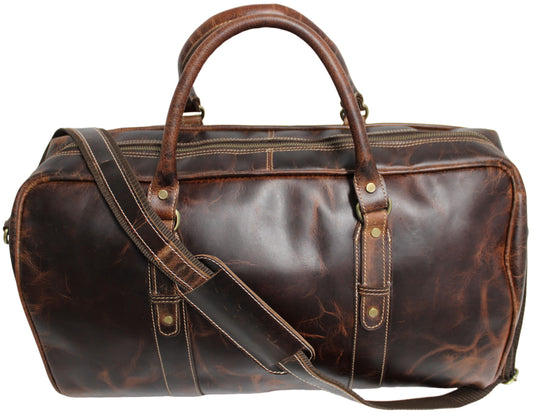 Quality Full Grain Genuine Leather Travel Bag with Adjustable Shoulder Strap. FREE Leather Apple Air-tag Holder.