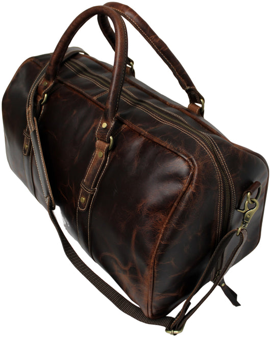 Quality Full Grain Genuine Leather Travel Bag with Adjustable Shoulder Strap. FREE Leather Apple Air-tag Holder.