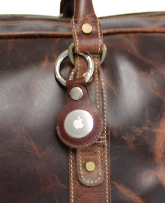 Quality Full Grain Genuine Leather Travel Bag with Adjustable Shoulder Strap. FREE Leather Apple Air-tag Holder.