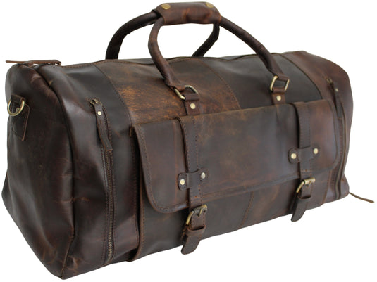 Quality Full Grain Genuine Leather Travel Bag with Adjustable Shoulder Strap. FREE Leather Apple Air-tag Holder.