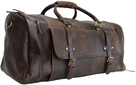 Quality Full Grain Genuine Leather Travel Bag with Adjustable Shoulder Strap. FREE Leather Apple Air-tag Holder.