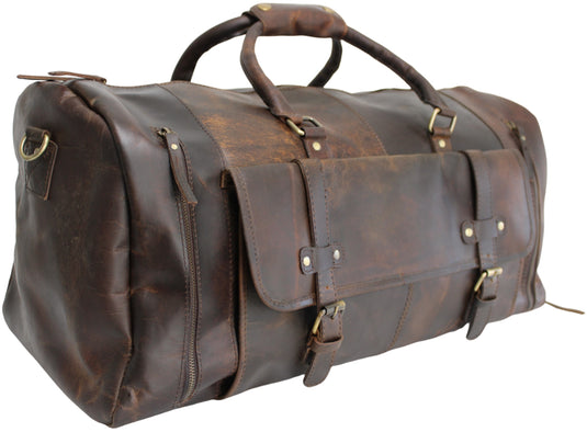 Quality Full Grain Genuine Leather Travel Bag with Adjustable Shoulder Strap. FREE Leather Apple Air-tag Holder.