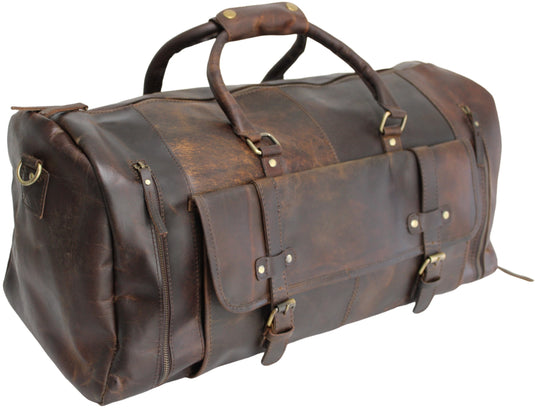 Quality Full Grain Genuine Leather Travel Bag with Adjustable Shoulder Strap. FREE Leather Apple Air-tag Holder.