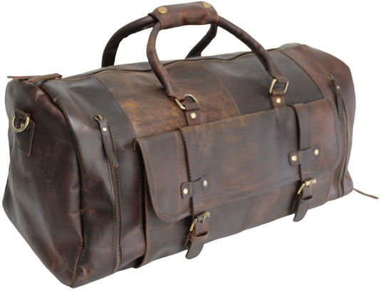 Quality Full Grain Genuine Leather Travel Bag with Adjustable Shoulder Strap. FREE Leather Apple Air-tag Holder.