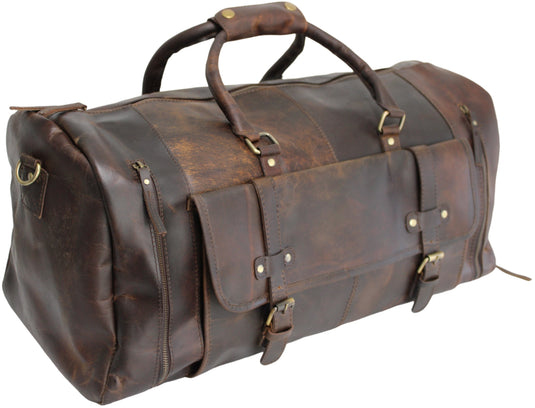 Quality Full Grain Genuine Leather Travel Bag with Adjustable Shoulder Strap. FREE Leather Apple Air-tag Holder.