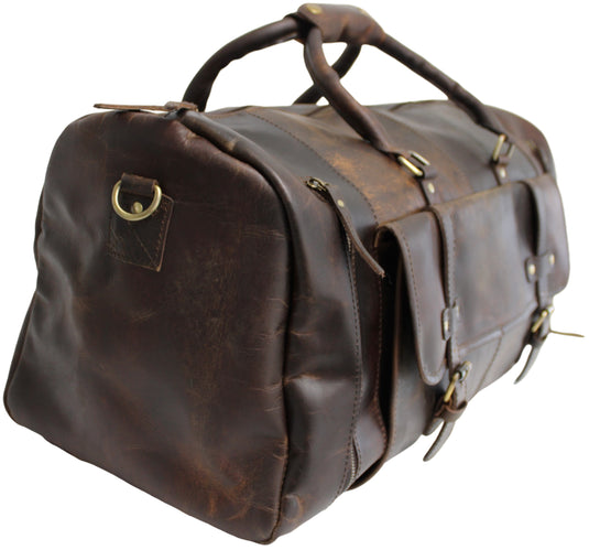 Quality Full Grain Genuine Leather Travel Bag with Adjustable Shoulder Strap. FREE Leather Apple Air-tag Holder.