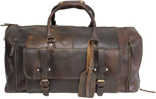 Quality Full Grain Genuine Leather Travel Bag with Adjustable Shoulder Strap. FREE Leather Apple Air-tag Holder.