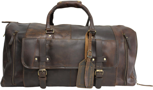 Quality Full Grain Genuine Leather Travel Bag with Adjustable Shoulder Strap. FREE Leather Apple Air-tag Holder.