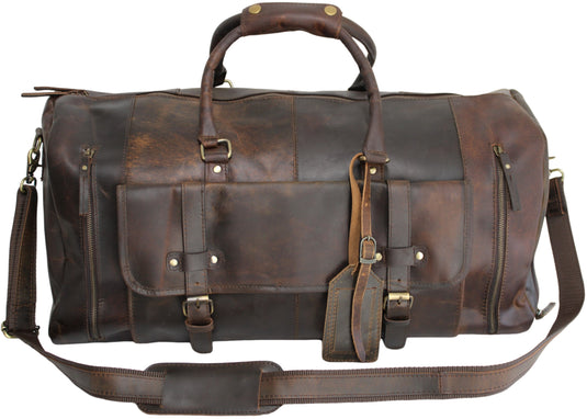 Quality Full Grain Genuine Leather Travel Bag with Adjustable Shoulder Strap. FREE Leather Apple Air-tag Holder.