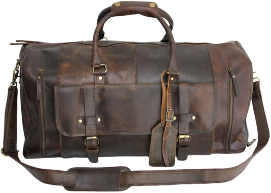 Quality Full Grain Genuine Leather Travel Bag with Adjustable Shoulder Strap. FREE Leather Apple Air-tag Holder.