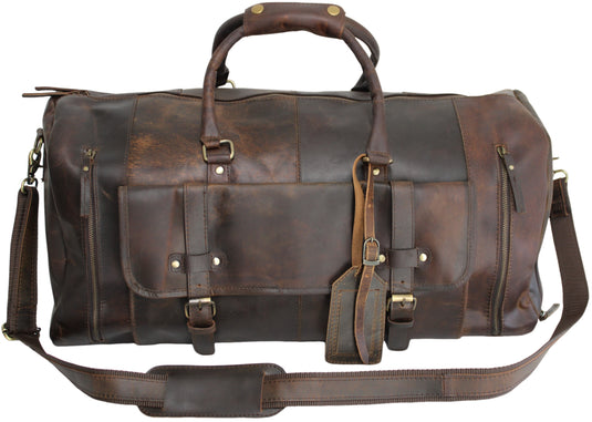 Quality Full Grain Genuine Leather Travel Bag with Adjustable Shoulder Strap. FREE Leather Apple Air-tag Holder.