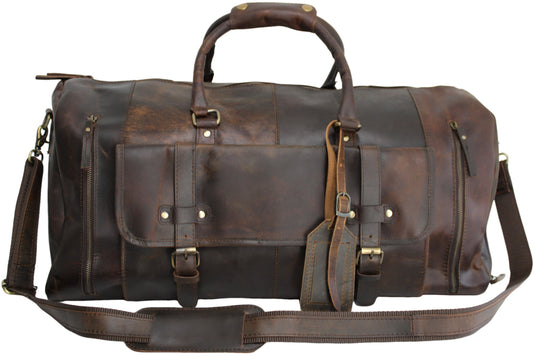 Quality Full Grain Genuine Leather Travel Bag with Adjustable Shoulder Strap. FREE Leather Apple Air-tag Holder.