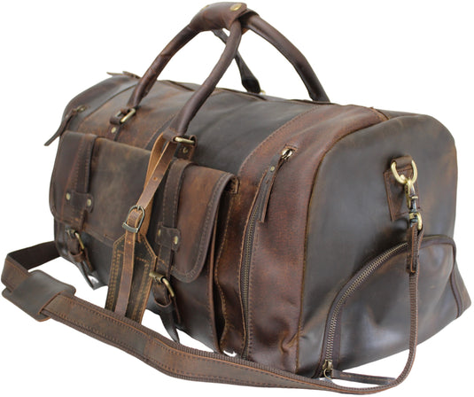 Quality Full Grain Genuine Leather Travel Bag with Adjustable Shoulder Strap. FREE Leather Apple Air-tag Holder.
