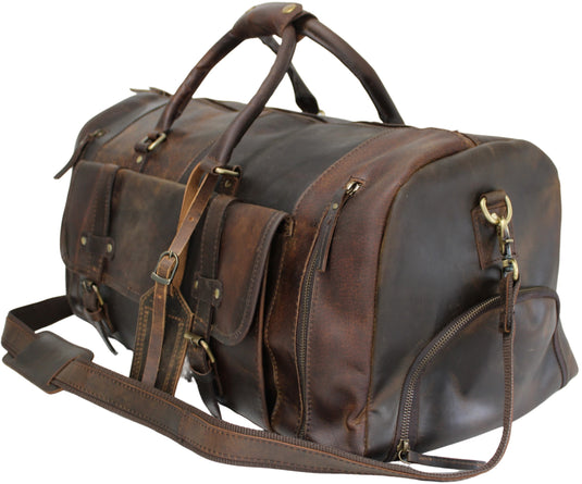 Quality Full Grain Genuine Leather Travel Bag with Adjustable Shoulder Strap. FREE Leather Apple Air-tag Holder.