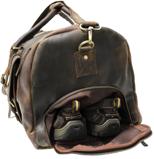 Quality Full Grain Genuine Leather Travel Bag with Adjustable Shoulder Strap. FREE Leather Apple Air-tag Holder.