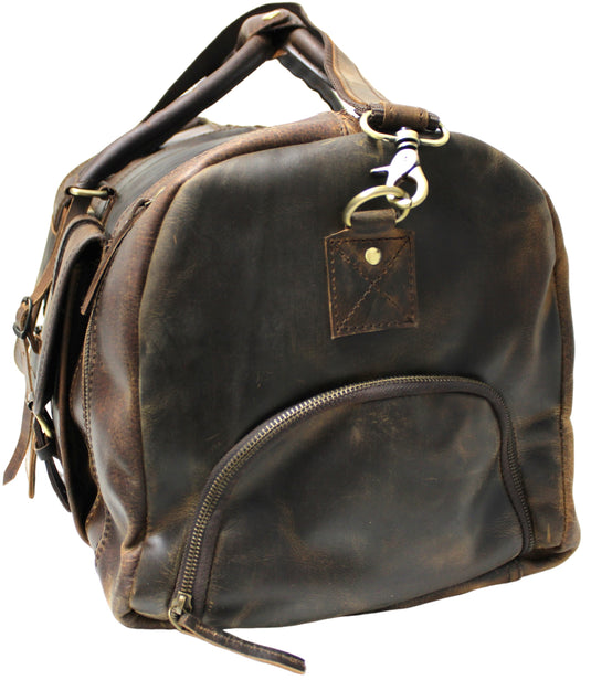 Quality Full Grain Genuine Leather Travel Bag with Adjustable Shoulder Strap. FREE Leather Apple Air-tag Holder.