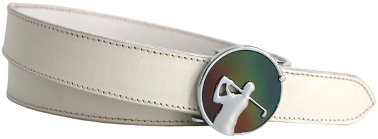Quality Full Grain Leather Golf Belt. Colour: White. Style: 41044.