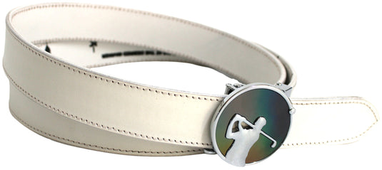 Quality Full Grain Leather Golf Belt. Colour: White. Style: 41044.
