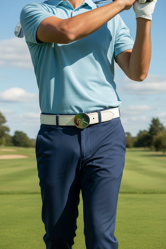 Quality Full Grain Leather Golf Belt. Colour: White. Style: 41044.