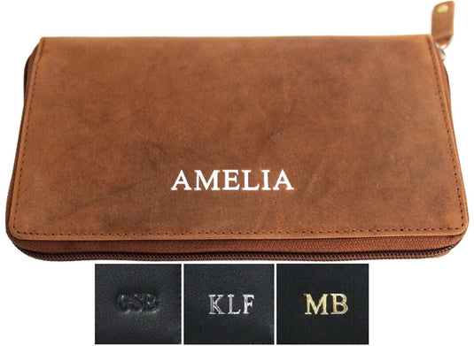 RFID Security Lined Zip Purse with Full Grain Leather. Style 22052 Hide & Chic