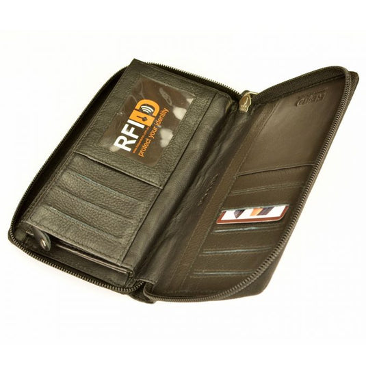 RFID Security Lined Zip Purse with Full Grain Leather. Style 22052 Hide & Chic