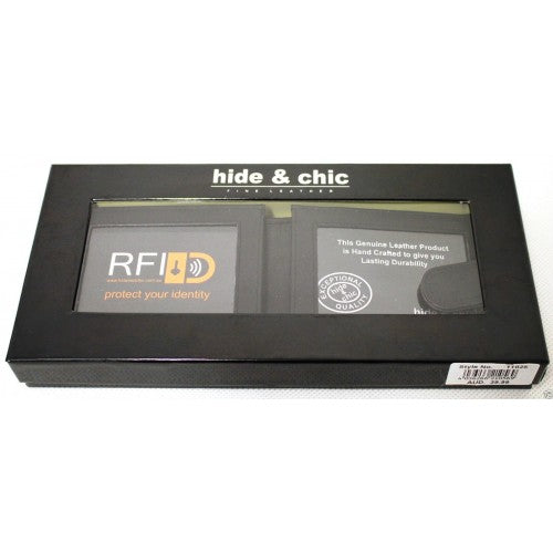 RFID Security Lined Leather Wallet. Full Grain Cow Hide Leather. Style: 11025 Hide & Chic