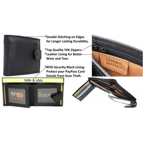 RFID Security Lined Leather Wallet. Full Grain Cow Hide Leather. Style: 11025 Hide & Chic
