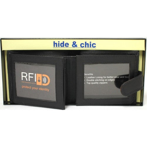 RFID Security Lined Leather Wallet. Full Grain Cow Hide Leather. Style: 11025 Hide & Chic