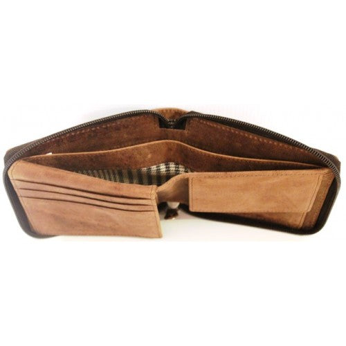 RFID Full Grain Cow Hide Hunter Nu-buck Leather Wallet. Style: 12011 Hide & Chic