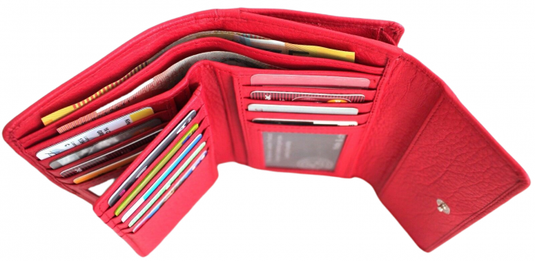 RFID Full Grain Cow Hide Leather Purse. Black, brown, blue or red. Style No 21004 Hide & Chic